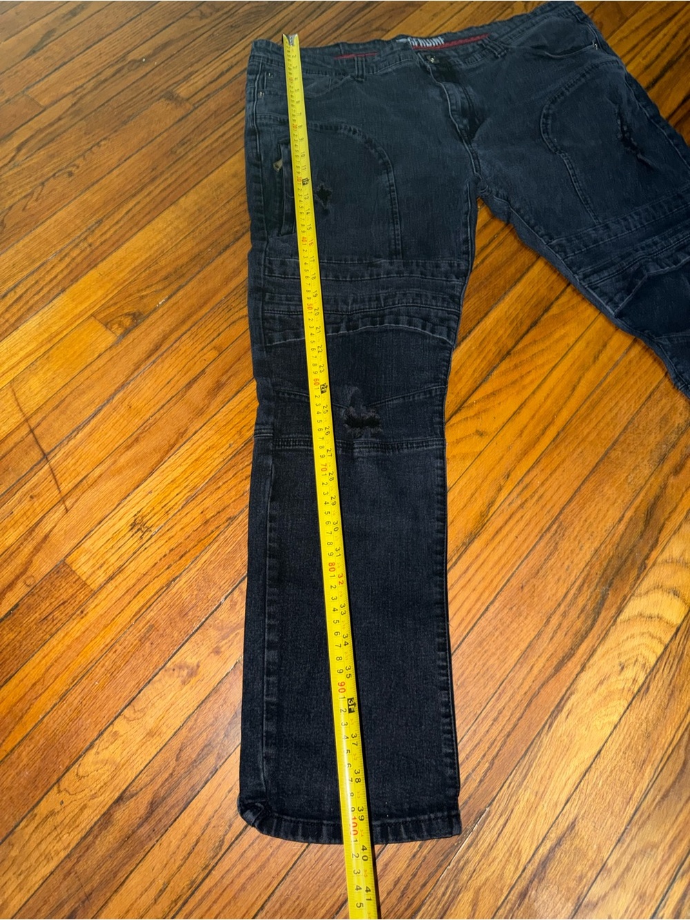 Men’s Moto Biker Distressed Black Jeans 42x32 Utility Cargo Jeans - Picture 4 of 14